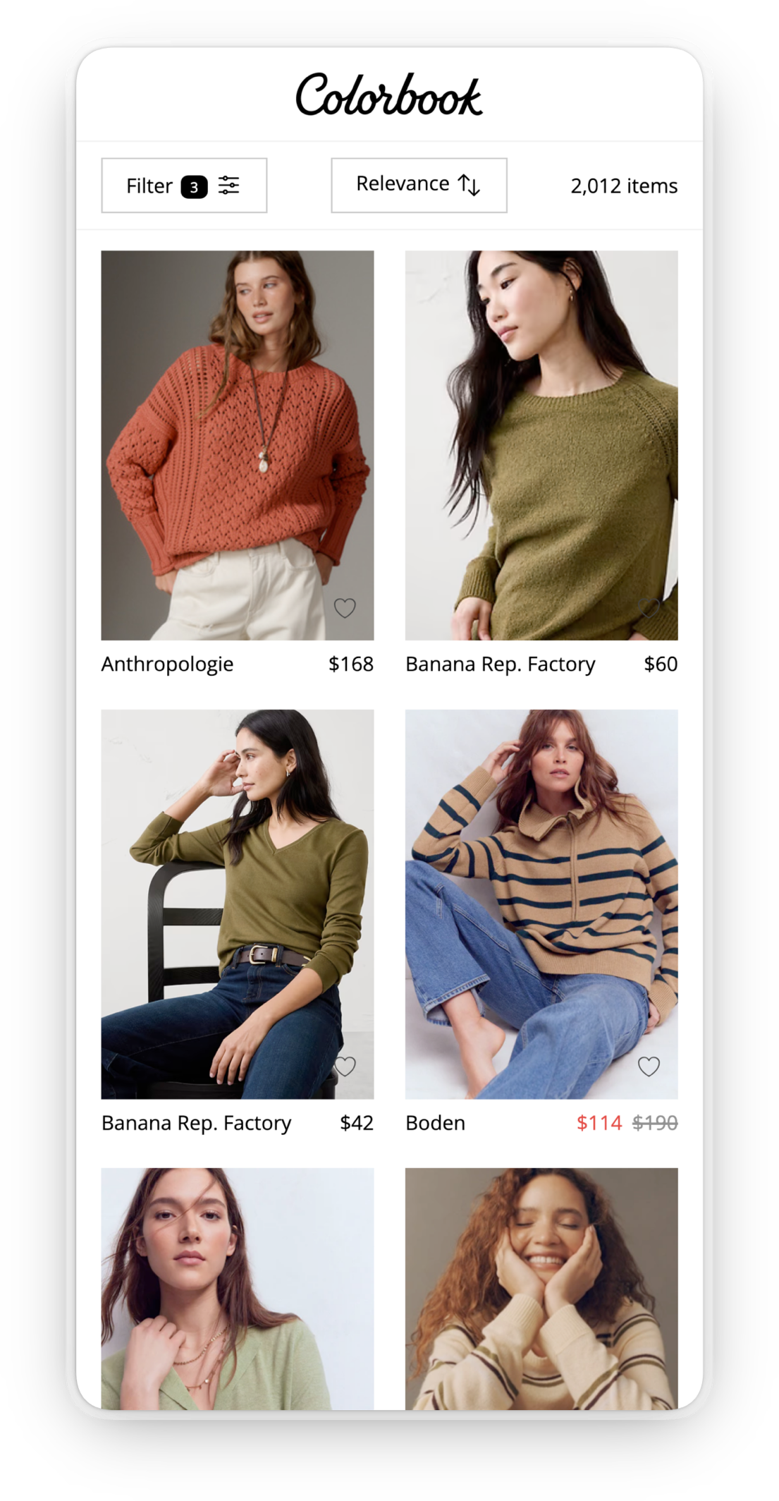 Colorbook product grid — saved favorites and wardrobe building