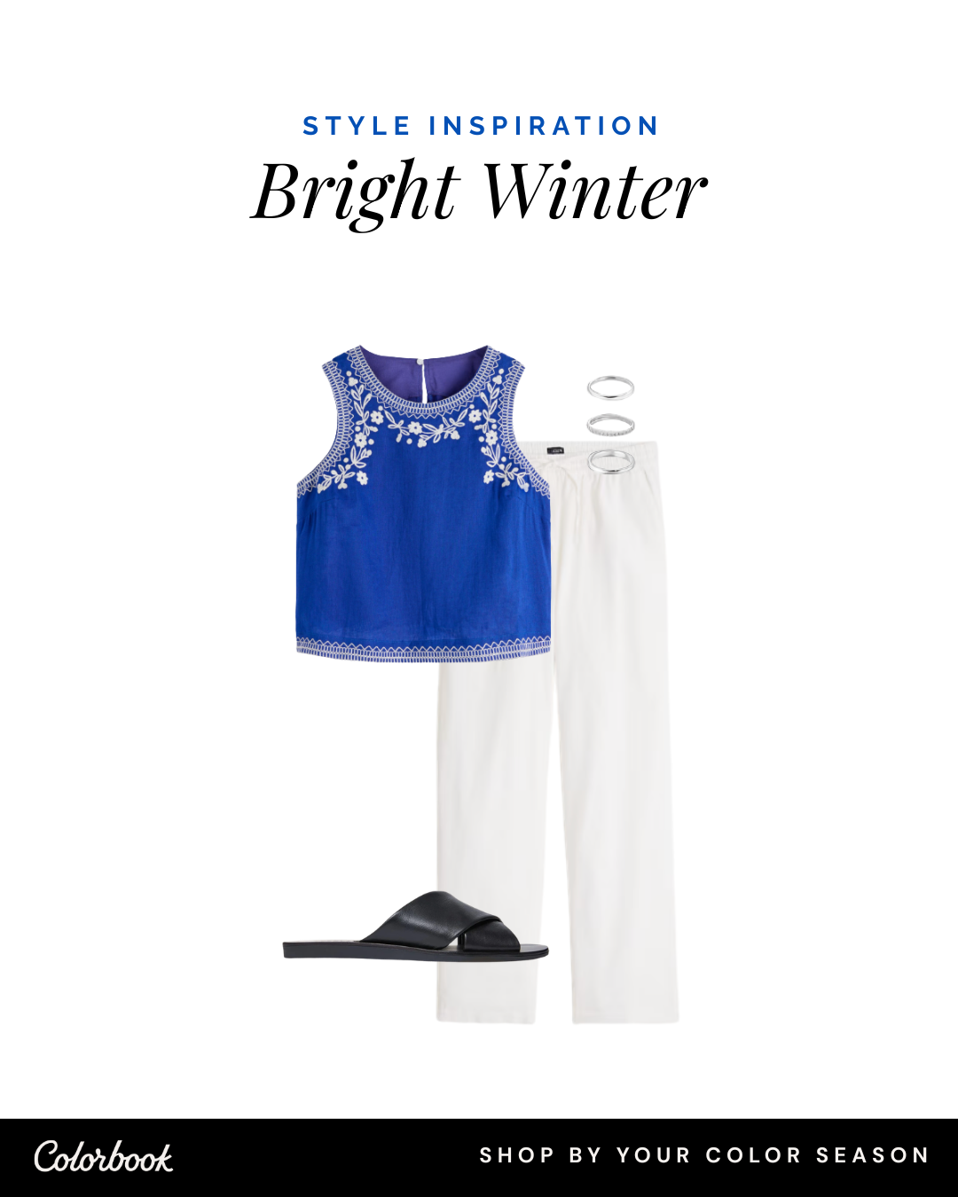 Bright Winter outfit — cobalt blue and bright white