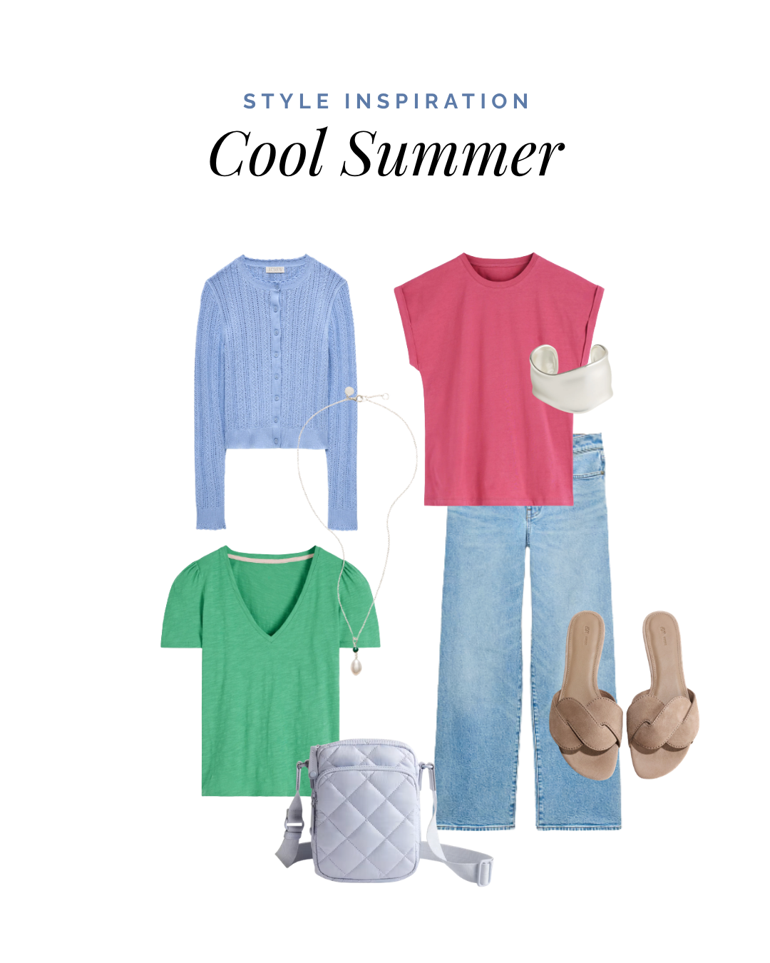 Cool Summer outfit — soft navy and rose